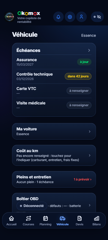 Véhicule : échéances et suivi du véhicule