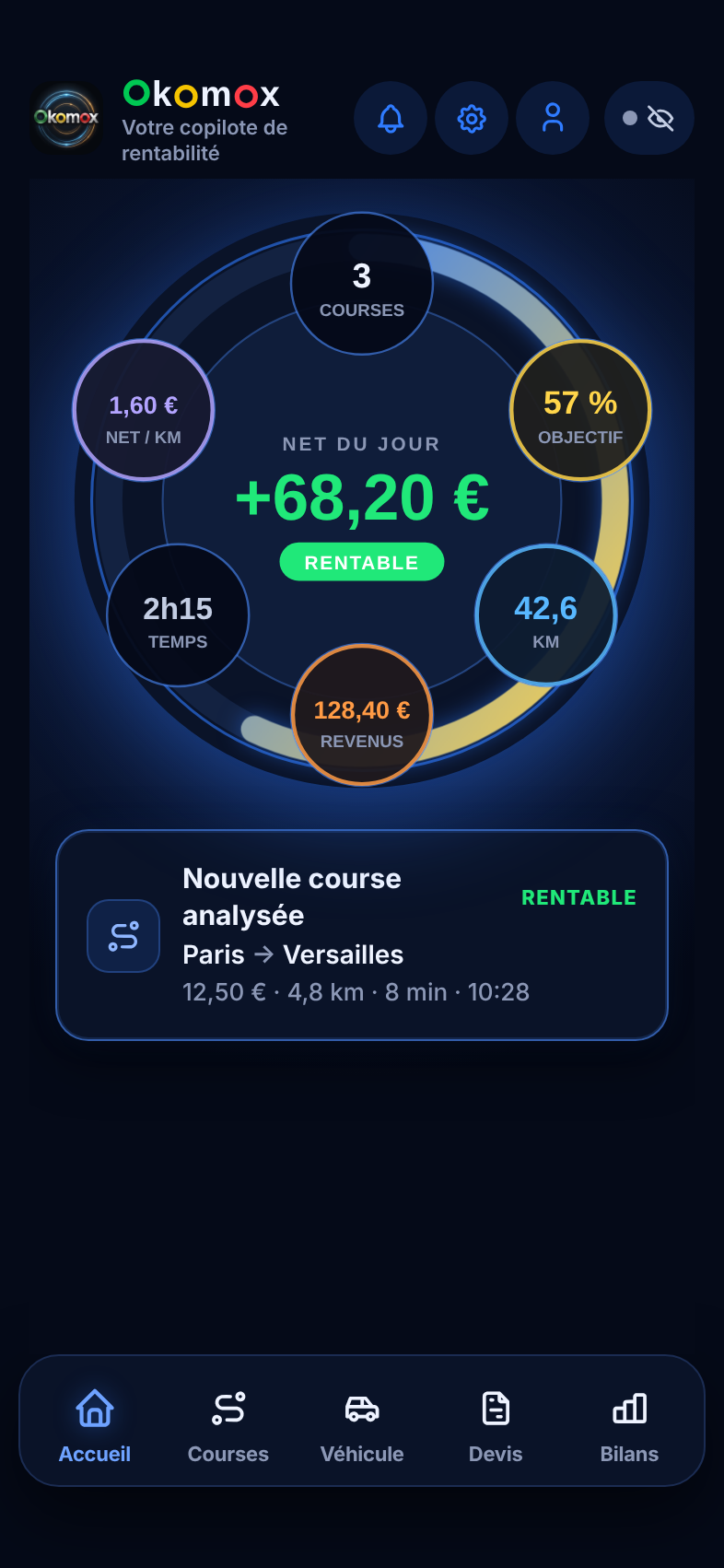 Écran Accueil en mode nuit
