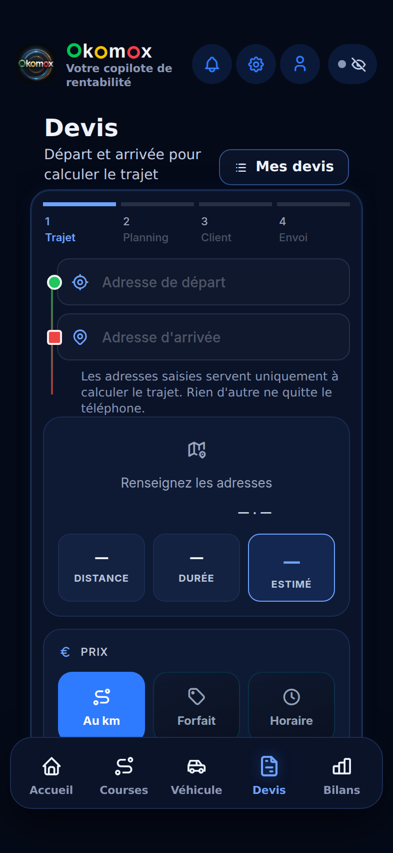 Écran Devis